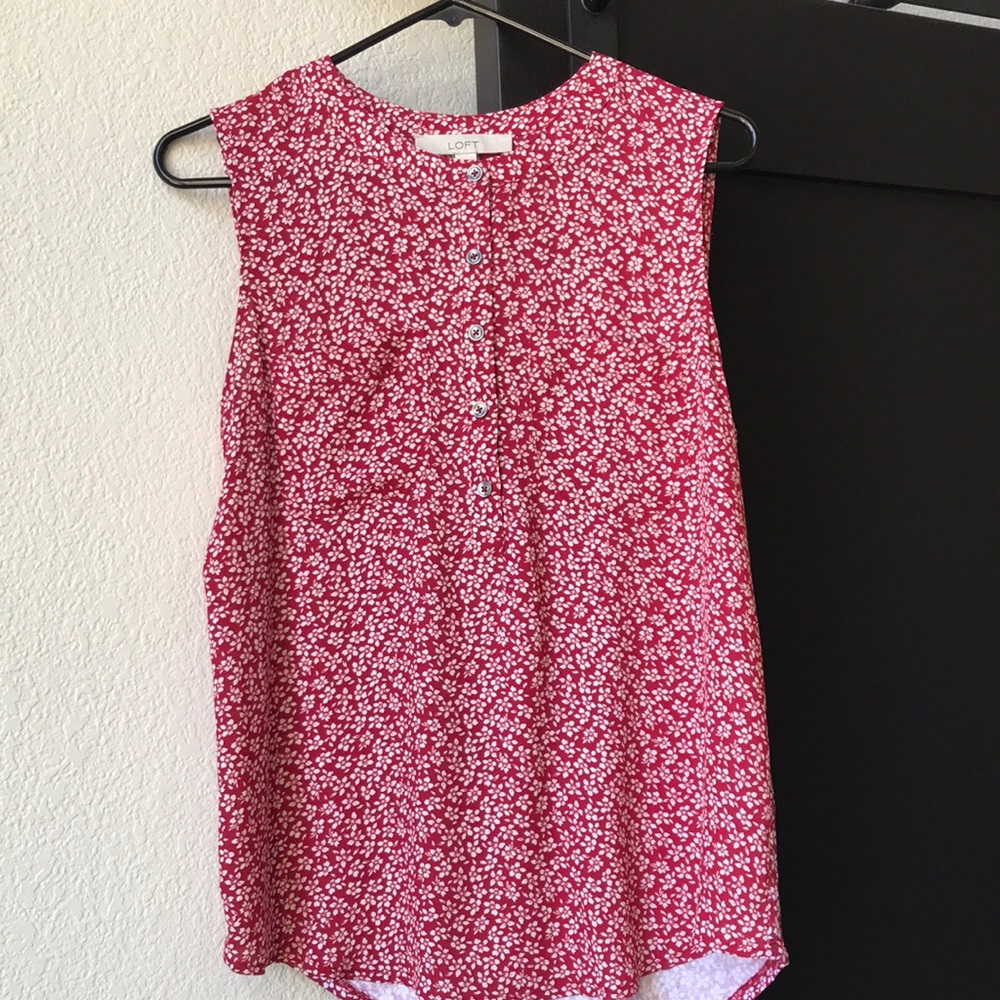 Loft Red Mixed-Media, Sleeveless Floral Top SZ-S
